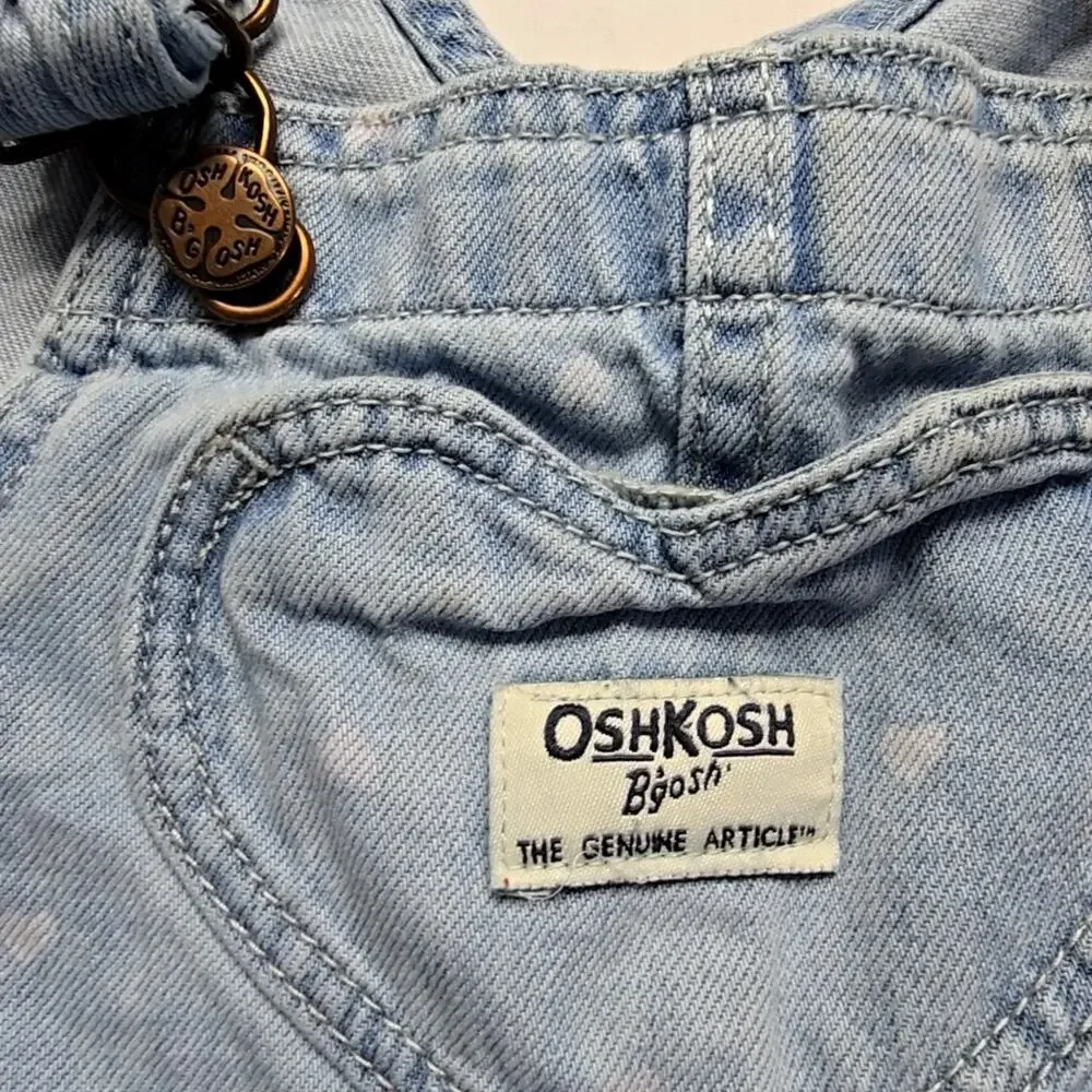 OshKosh B'gosh Heart Print Denim Overalls Light Blue Kids 4T Bibs